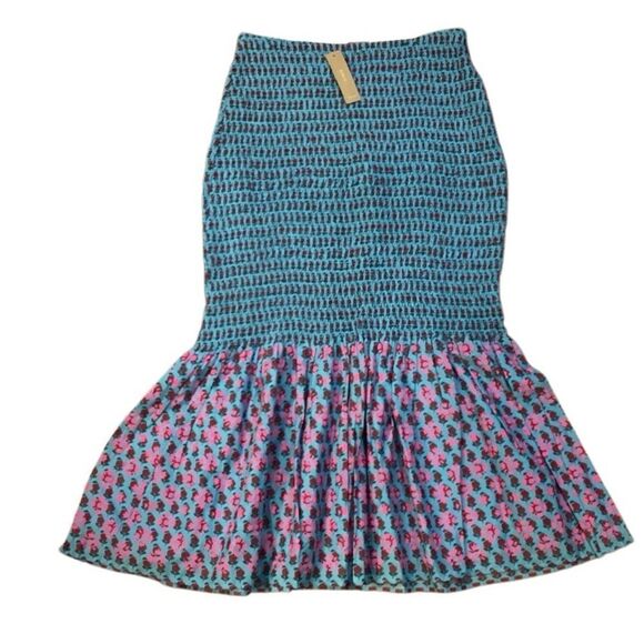 NWT J. CREW Smocked Mermaid Midi Skirt in Floral Block Sz 8 - Picture 2 of 9